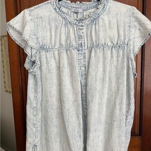 Light Blue Denim Ruffle Sleeve Top